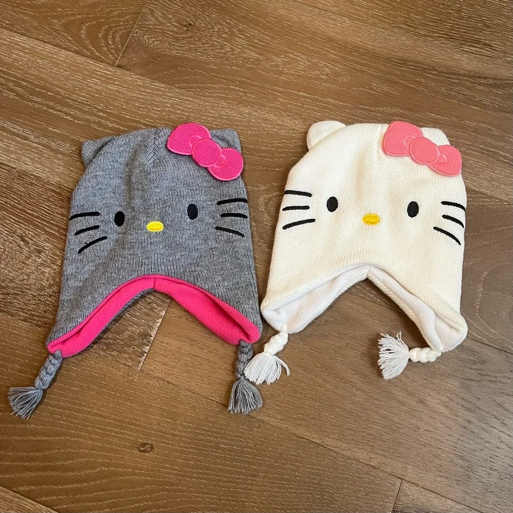 Hello Kitty Toddler Girl Kids Fleece Lined Winter Hat Set of 2 Size S/M